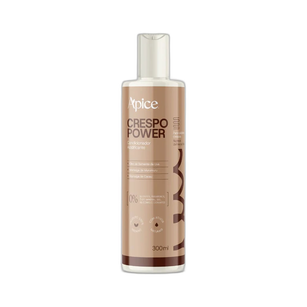 Condicionador Apice Crespo Power Acidificante 300ml em embalagem plástica marrom claro com tampa branca translúcida